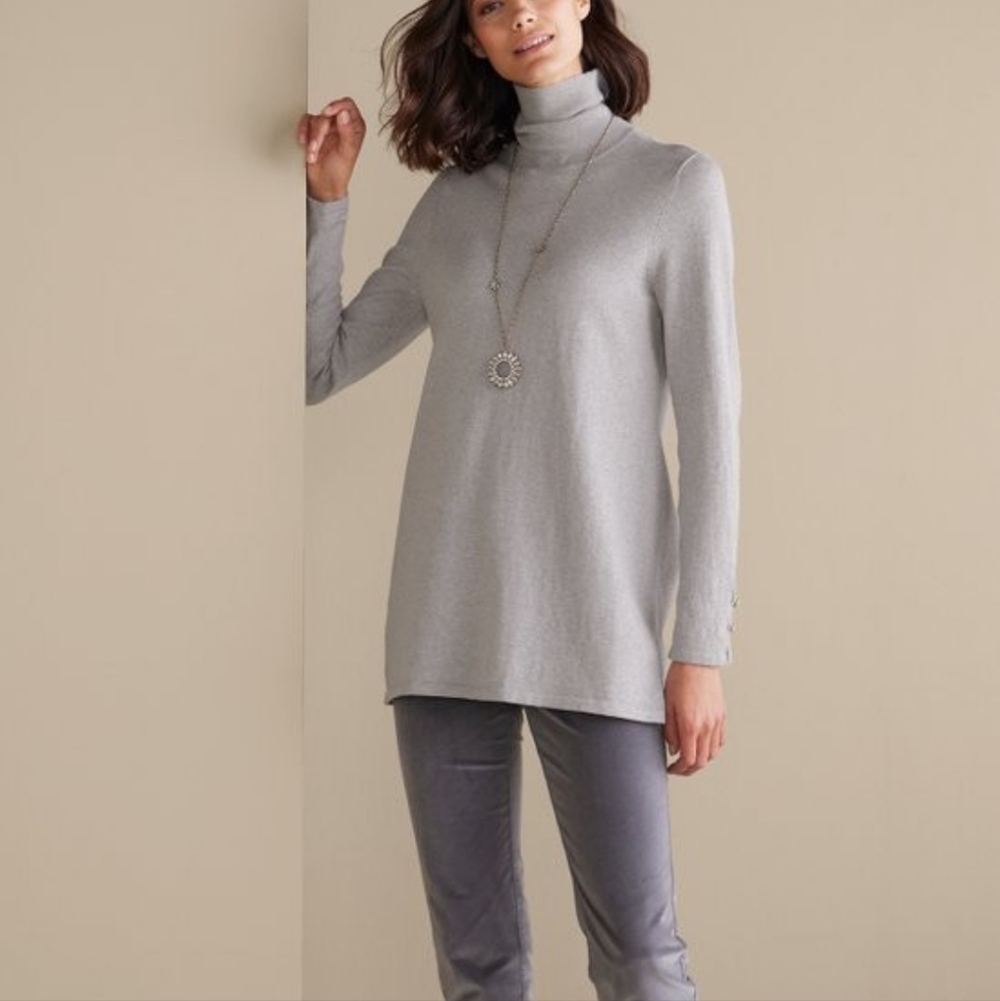 Soft Surroundings Deidre Light Gray Turtleneck Sweater Pullover Sz L